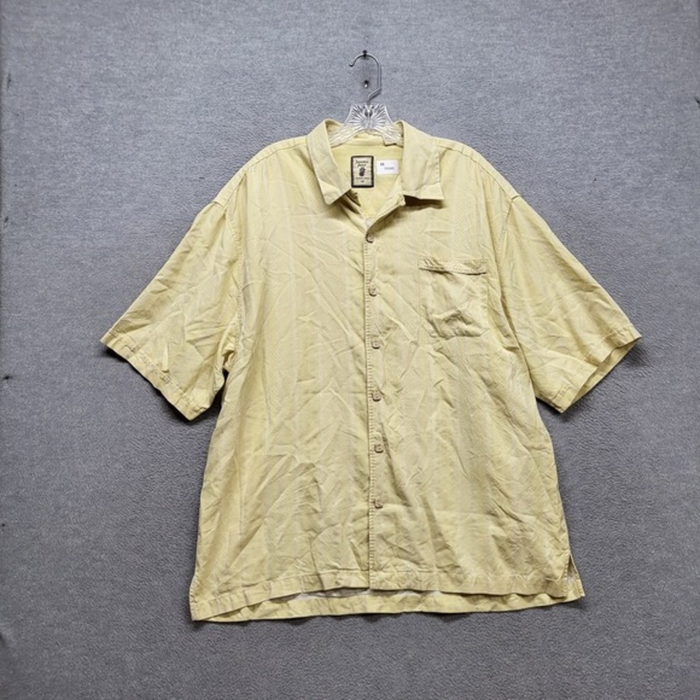 Jamaica Jaxx Men Button Up Shirt XL Yellow Silk Striped Island Button Short